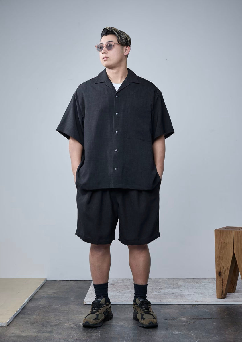 LINEN LIKE OPEN COLLAR SHIRT Ⅱ BLACK – carorie