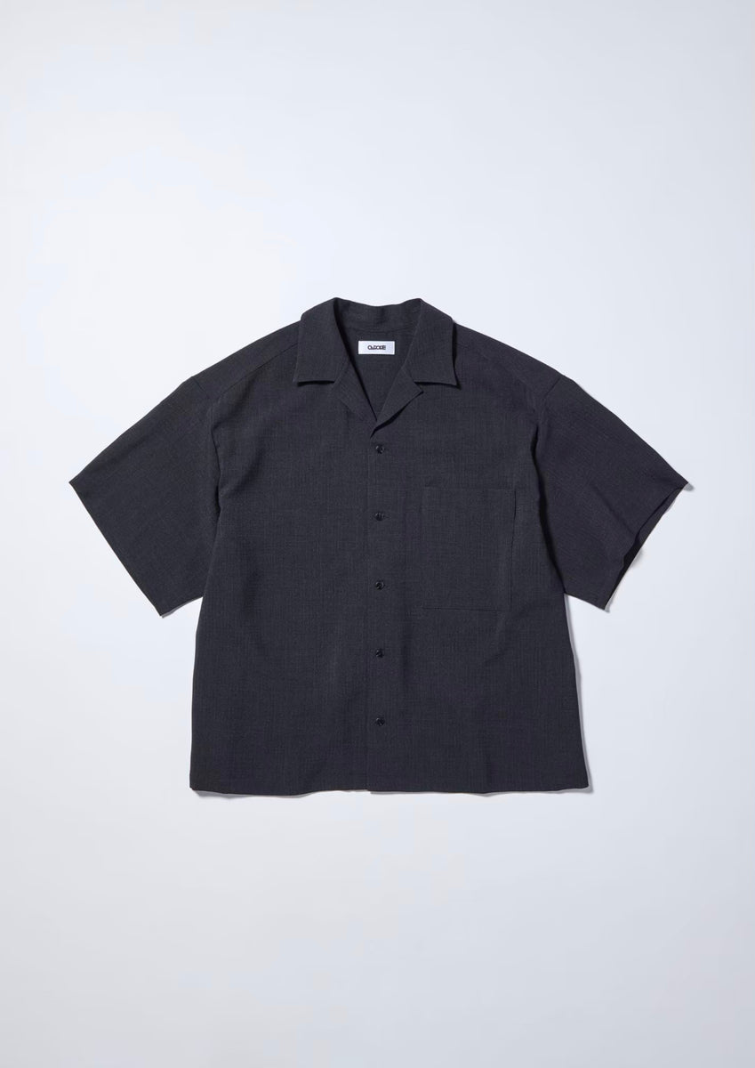LINEN LIKE OPEN COLLAR SHIRT Ⅱ BLACK – carorie