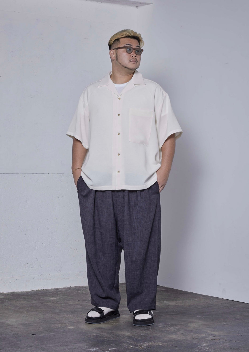 【予約商品 12/19(木)19:00-発売】LINEN LIKE OPEN COLLAR SHIRT WHITE