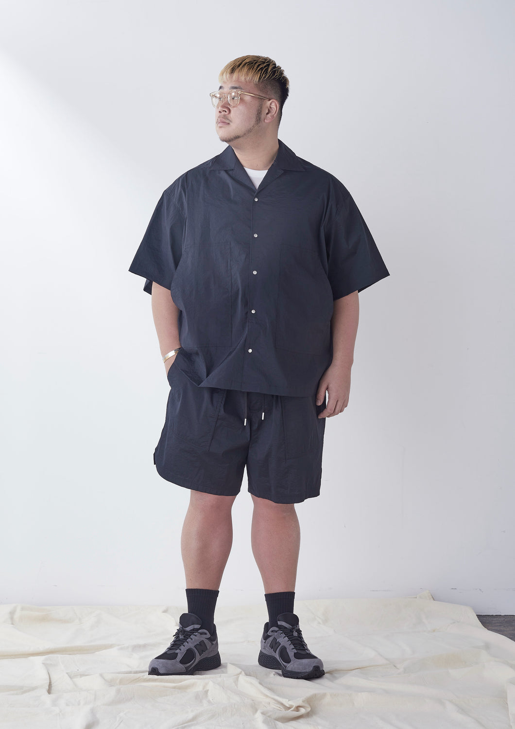 【予約商品 4/18(木)19:00-発売】SO STRETCH NYLON OPEN COLLAR SHIRT BLACK