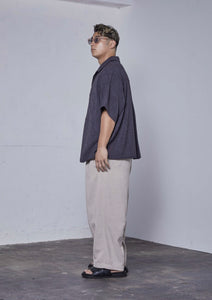 【予約商品 12/19(木)19:00-発売】LINEN LIKE OPEN COLLAR SHIRT CHARCOAL