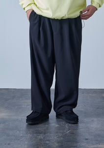 STRETCH DOUBLE CLOTH WIDE PANTS BLACK