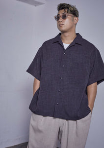 【予約商品 12/19(木)19:00-発売】LINEN LIKE OPEN COLLAR SHIRT CHARCOAL