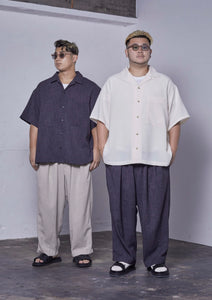 【予約商品 12/19(木)19:00-発売】LINEN LIKE OPEN COLLAR SHIRT CHARCOAL