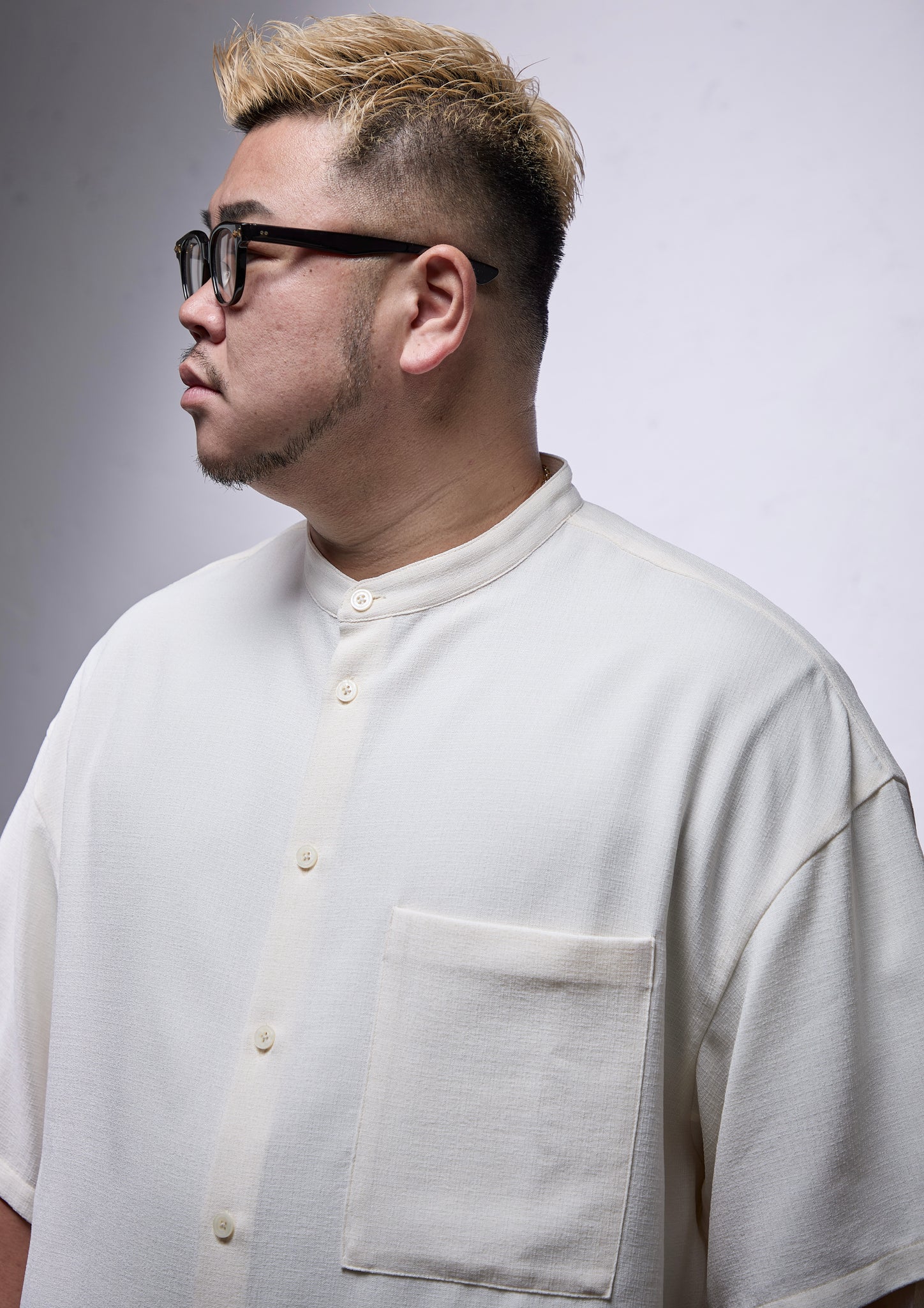 トップス carorie COLLAR SHIRT WHITE / L 数量限定・即納商品 5/25(月)19:00-発売】LINEN LIKE BAND COLLAR S/S